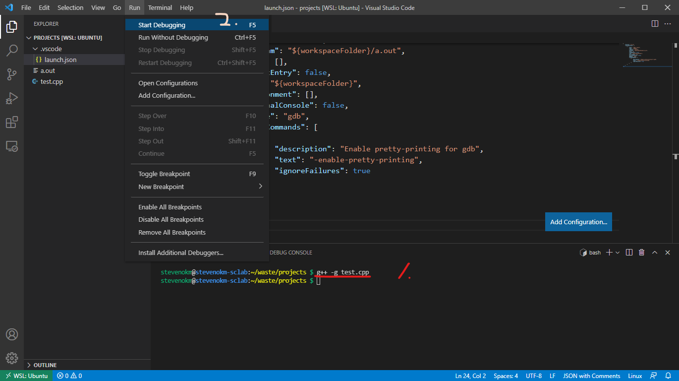 start debugging